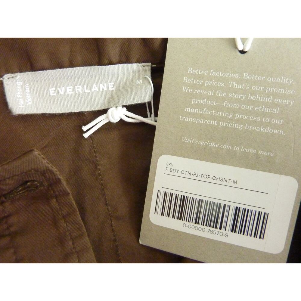 Everlane NWT Womens Long Sleeve Button Down Pajama Shirt Crop M Cotton Brown - Picture 6 of 7
